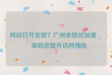 網(wǎng)站打開變慢？廣州本地化加速方案助您提升訪問體驗