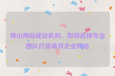 佛山網(wǎng)站建設(shè)機構(gòu)，如何選擇專業(yè)團隊打造高效企業(yè)網(wǎng)站