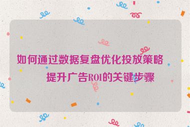 如何通過數(shù)據(jù)復(fù)盤優(yōu)化投放策略？提升廣告ROI的關(guān)鍵步驟