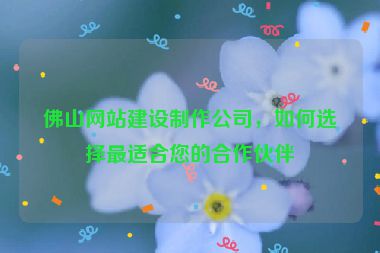 佛山網(wǎng)站建設(shè)制作公司，如何選擇最適合您的合作伙伴