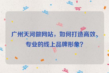 廣州天河做網(wǎng)站，如何打造高效、專業(yè)的線上品牌形象？