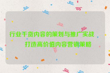 行業(yè)干貨內(nèi)容的策劃與推廣實戰(zhàn)，打造高價值內(nèi)容營銷策略