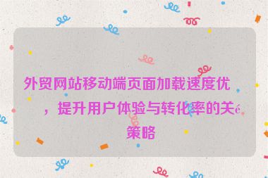外貿(mào)網(wǎng)站移動端頁面加載速度優(yōu)化，提升用戶體驗與轉(zhuǎn)化率的關(guān)鍵策略