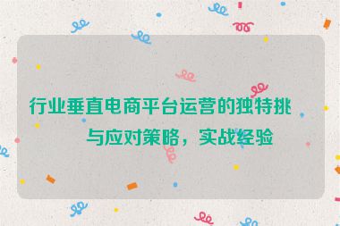 行業(yè)垂直電商平臺(tái)運(yùn)營(yíng)的獨(dú)特挑戰(zhàn)與應(yīng)對(duì)策略，實(shí)戰(zhàn)經(jīng)驗(yàn)