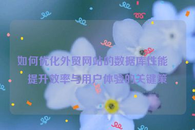 如何優(yōu)化外貿(mào)網(wǎng)站的數(shù)據(jù)庫性能，提升效率與用戶體驗的關(guān)鍵策略