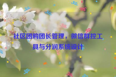 社區(qū)團(tuán)購(gòu)團(tuán)長(zhǎng)管理，微信群控工具與分潤(rùn)系統(tǒng)設(shè)計(jì)
